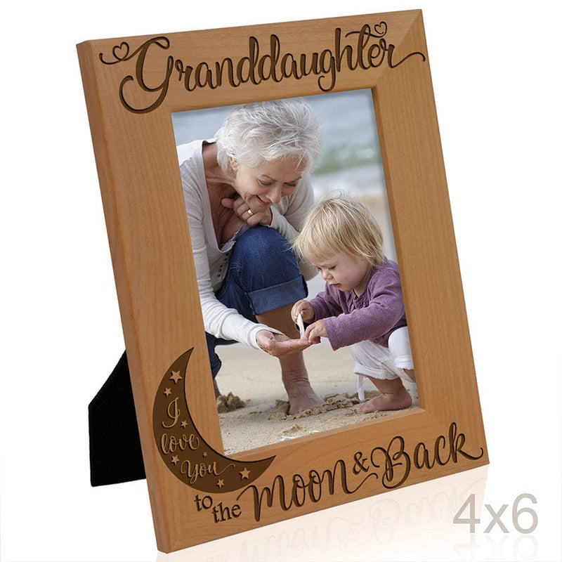 KATE POSH Granddaughter I Love You to the Moon and Back Engraved Wood Picture Frame, Grandma Grandpa Gifts, Christmas, Birthday, Mother's Day, Father's Day (4x6 Vertical) - Image 2